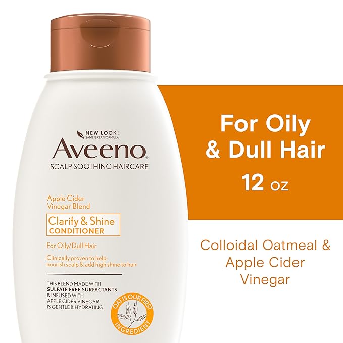 Aveeno Apple Cider Vinegar Clarifying Conditioner, Shine Boosting, Nourishing, for Dull Hair, 12 fl oz
