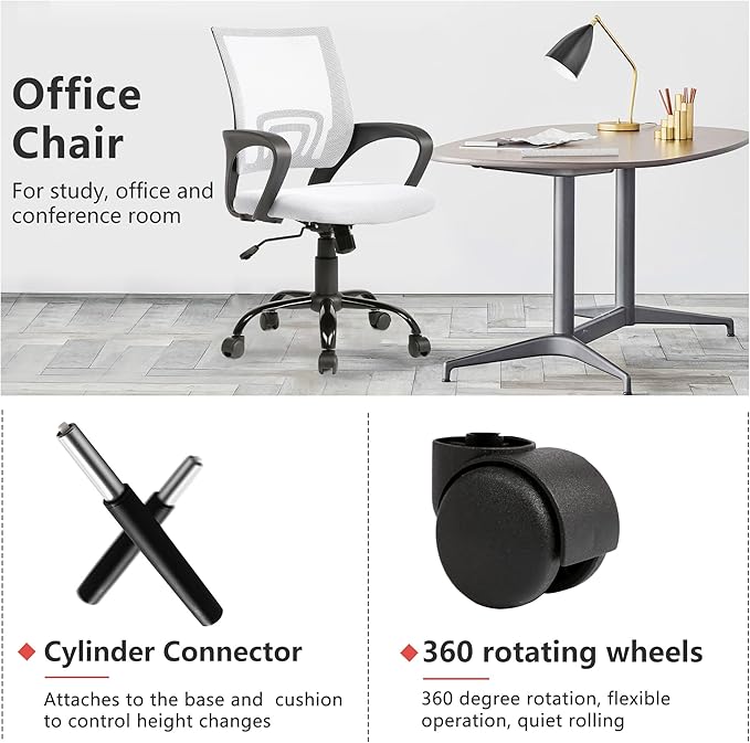PayLessHere Office Computer Chair Ergonomic Cheap Desk Chair Adjustable Comfortable Mid Back Task Rolling Swivel with Lumbar Support for Home Office (Pack of 2, White)