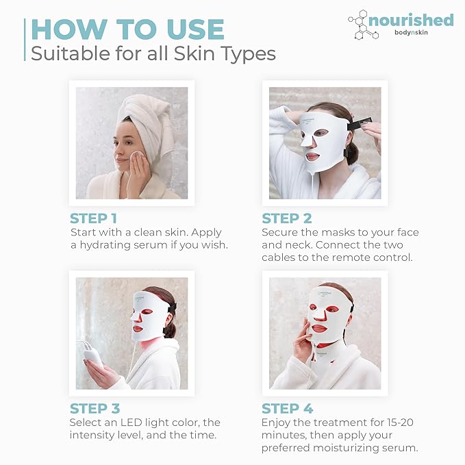 7 Colors LED Face and Neck Mask with Near-Infrared - Blue, Red Light Therapy for Face - 912 LEDs - Skincare Tool for Anti-Aging