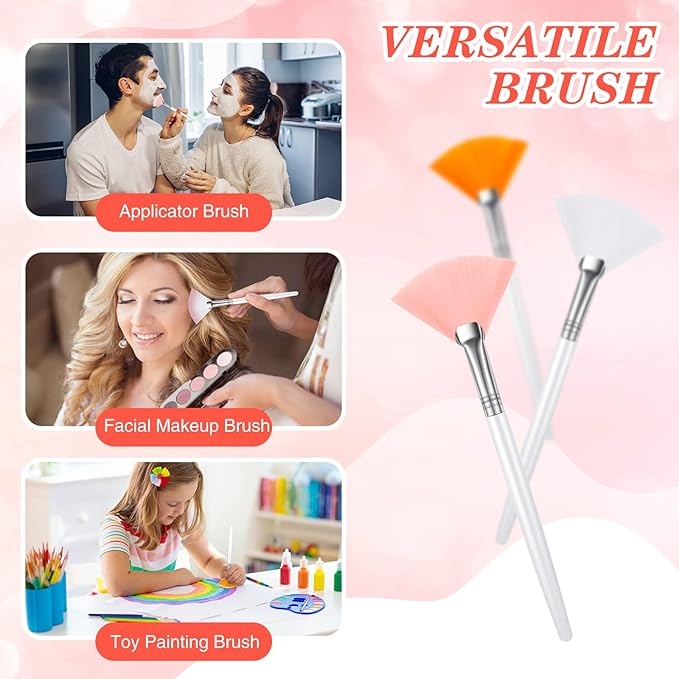 48 Pcs Fan Brushes Facial Applicator Brush Multi Use Makeup Face Mask Brush Soft Peel Brush Applicator for Women Girls Esthetician Spa Acid Mud Cream Masques Cleansing Tools, Pink, White, Orange