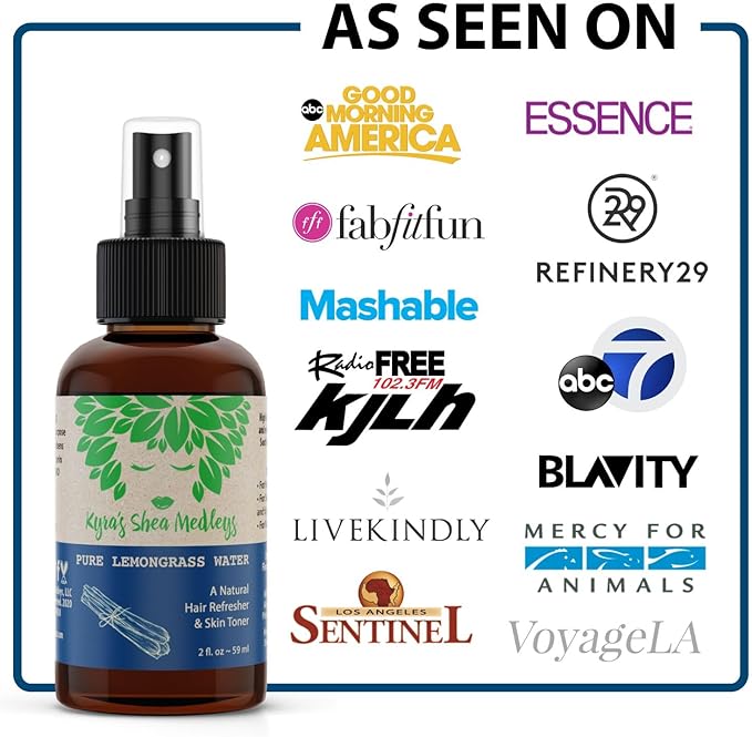 Multiuse Lemongrass Water Toner Mist for Face, Body, and Hair - Pure Distilled Lemograss Water Spray - Soothes and Hydrates Skin, Scalp, Hair, & Nails - 4 oz