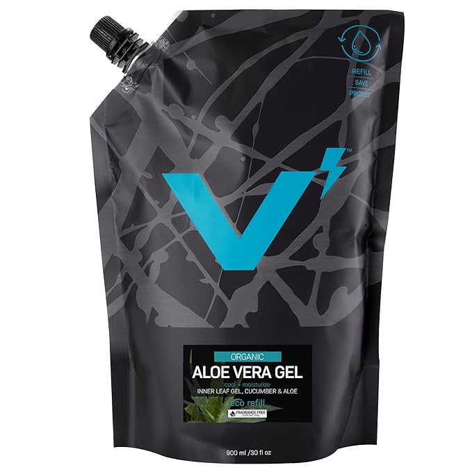 VOLT 100% Pure Organic Aloe Vera Gel, Fast-Absorbing Sunburn Relief & Face/Body Moisturizer, Undiluted & Fragrance-Free, Free of Harsh Chemicals, Eco-Friendly Refillable Aluminum Bottle, 30 oz