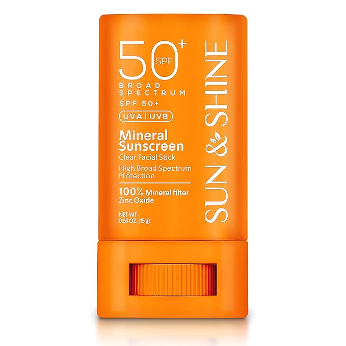 Sun & Shine clear Mineral zinc oxide STICK sunscreen SPF 50+ Sunscreen Face Stick | Vegan, Reef safe |sensitive skin Broad Spectrum Natural Sunscreen Fragrance free, Dermatologically tested