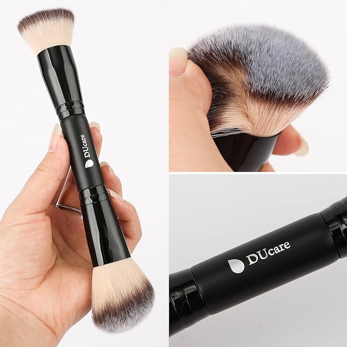 DUcare Foundation Brush Contour Bronzer Makeup Brush Double Ended Sculpting Brush for Blending Liquid Powder Concealer Cream Cosmetics Blush Buffe Black