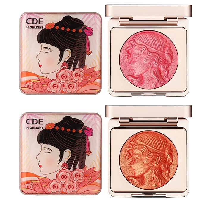 Embossed Smooth Powder Blush Palette for Cheeks, Korean Blush Makeup Palette, CDE Highlight Blush Palette Smooth Powder Blush, Long-Lasting Pigment Face Make up Blusher (Pink+Orange, 6g(0.21oz))