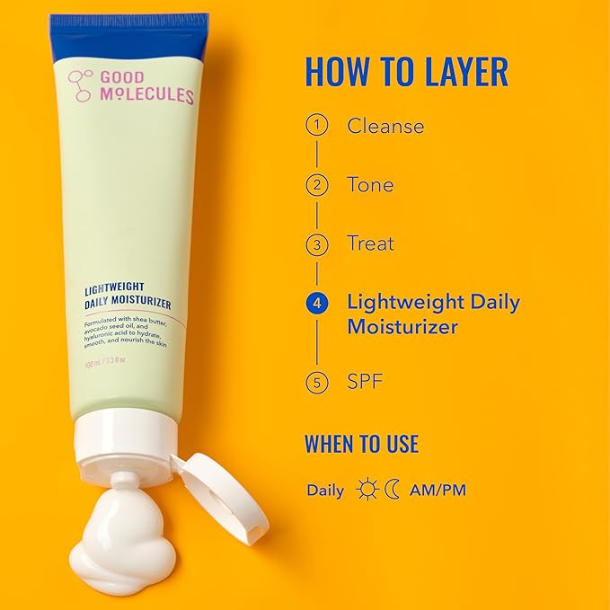 Good Molecules Lightweight Daily Moisturizer Face Cream Pack 2 – 100 ml / 3.38 fl oz Each - Non-Greasy Facial Moisturizer Face Lotion with Shea Butter & Hyaluronic Acid