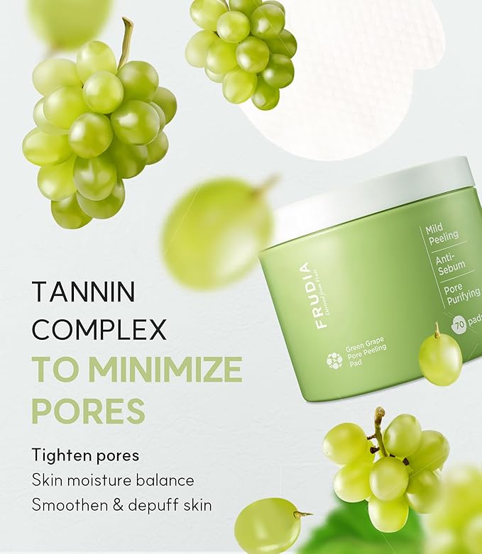 FRUDIA Pore Peeling Pad – 70 Pads, 5.7 fl oz | Vegan Exfoliating Toner Pads with 89% Green Grape Extract, Tannin Complex & Anti‑Sebum P | Gentle, pH‑Balanced Deep Pore Care for Sensitive Oily Skin