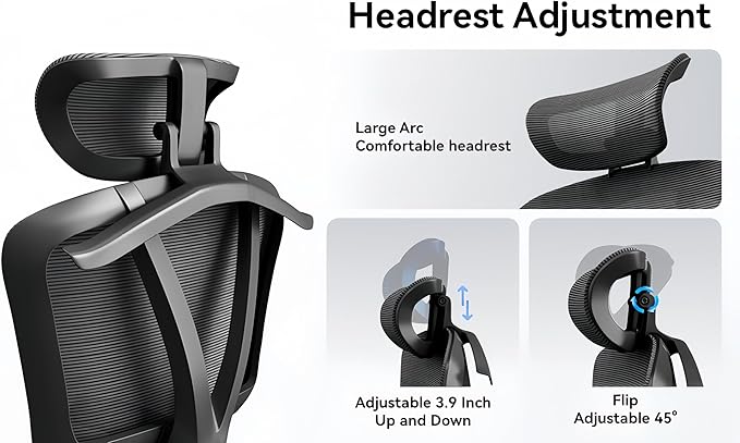 Ergonomic Office Chair Mesh High Back Computer Desk Chair with Lumbar Support, Adjustable Headrest, 3D Armrests, Tilt Lock for Home Office & Gaming