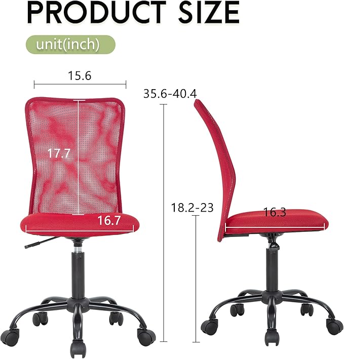 BestOffice Ergonomic Office Chair Desk Chair Mesh Computer Chair Armless Back Support Modern Executive Rolling Swivel Chair with Lumbar Support(Red)