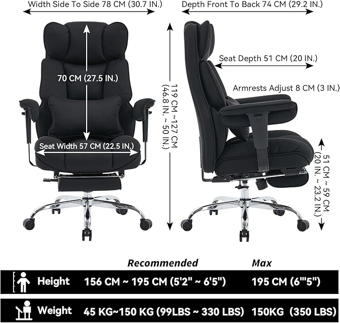 Efomao Big and Tall Office Chair with Footrest - Breathable Mesh Executive Chair, Heavy Duty Computer Desk Chair for Home Office, Ergonomic Lumbar Support & Reclining Mesh Gaming Chair, Black