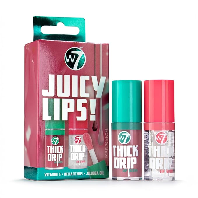 W7 Juicy Lips! Thick Drip Lip Gloss Duo Set - Too Close & In The Clear - Hydrating Glossy Lip Glosses