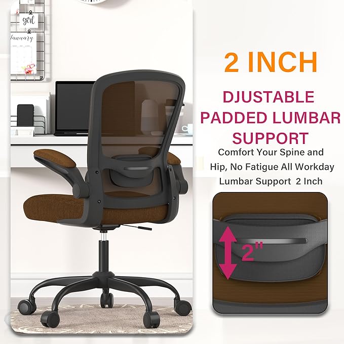 Mimoglad Office Chair, Ergonomic Desk Chair with Adjustable Lumbar Support, High Back Mesh Computer Chair with Flip-up Armrests-Task Chairs, Executive Chair for Home Office