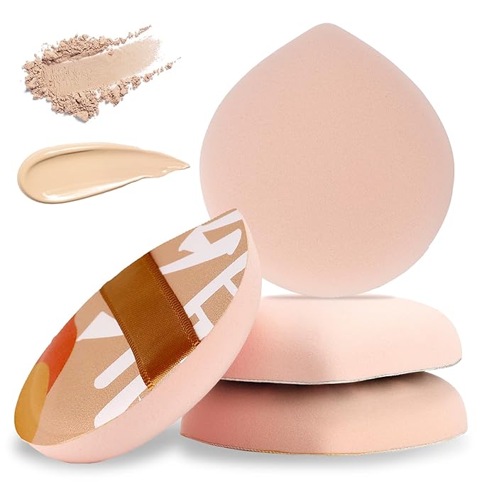 4 PCS Soft Powder Puffs, Korean Style Teardrop Makeup Puff Setting Foundation Sponge Face Makeup Cushion Puff Beauty Applicators for Concealer Liquid Cream Powder, Beginner Friendly, Medium
