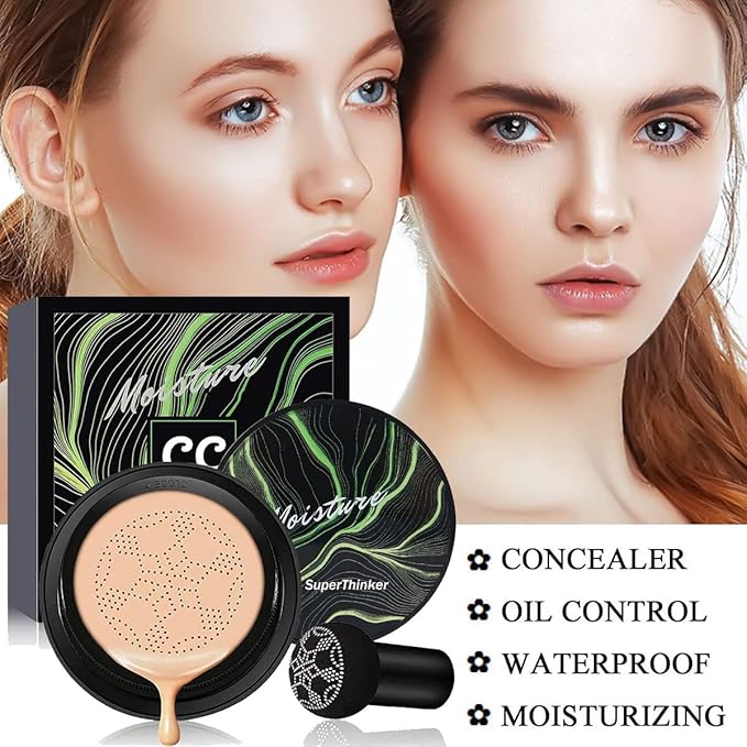 Air Cushion CC Cream Foundation Makeup, BB Cream Makeup, Color Correcting CC Cream, Tattoo cover up, Natural Full Coverage Foundation, Moisturizing Concealer Brighten,Even Skin Tone (Buff Beige)