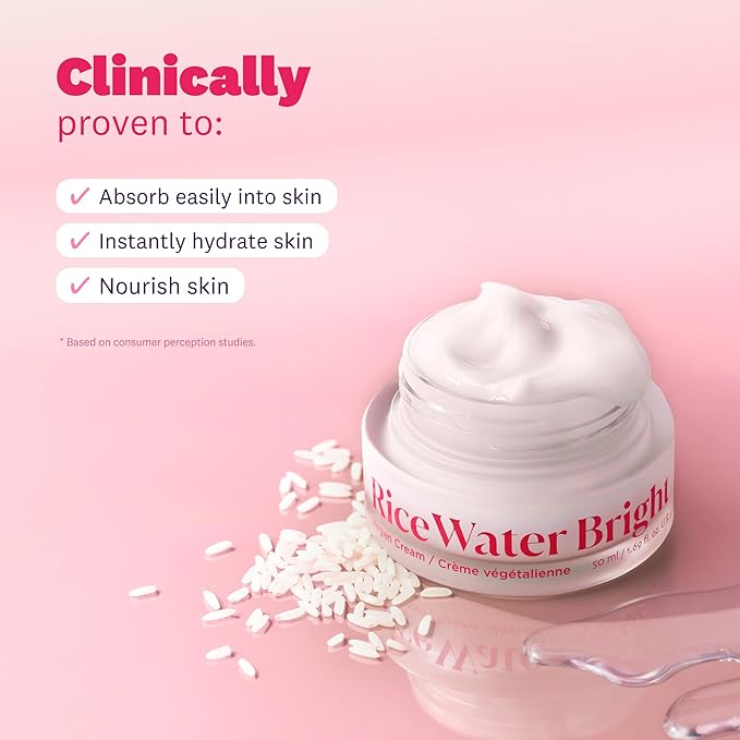 The Face Shop Rice Water Bright Vegan Cream - Instant Moisturization Quick-Absorbing Formula - Vegan, Brightening - Rice Water, Niacinamide, Hyaluronic Acid - Moisturizer Face Cream - Korean Skin Care