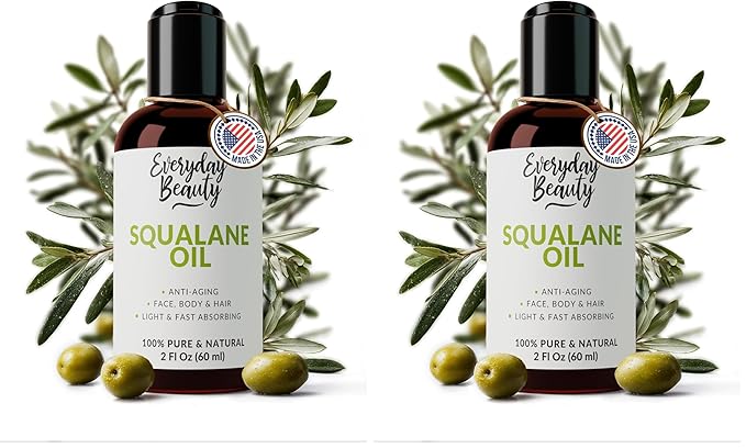 Squalane Oil - 100% Pure & Natural Plant Derived Facial Oil 2 Fl Oz - Cold Pressed and Unrefined Premium Grade Multipurpose Moisturizing Oil for Skin and Hair (Pack of 2)