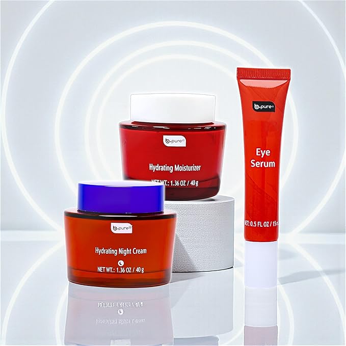 b.pure Revitalizing Skin Renewal Trio | Hydrating Daytime Moisturizer, Night Cream, and Eye Serum | Anti-Aging, Anti-Wrinkle | 3.22 oz, 3-Pack Kit