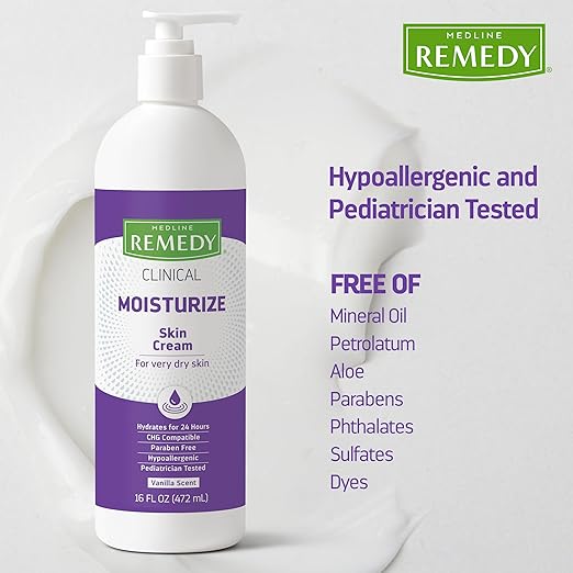 Medline Remedy Clinical Skin Cream,Vanilla Scent (16 fl oz),Moisturizing Face and Body Cream for All Ages,Paraben & Sulfate Free,Quick Absorbent Formula,Hypoallergenic Skin Moisturizer,(Pack of 4)