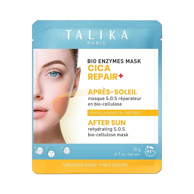Talika Bio Enzymes Mask - Cica Repair+ After Sun Biocellulose Face Mask | Centella Asiatica & Allantoin for Soothing Sun-Exposed Skin | Deeply Hydrates, Repairs & Strengthens Skin Barrier