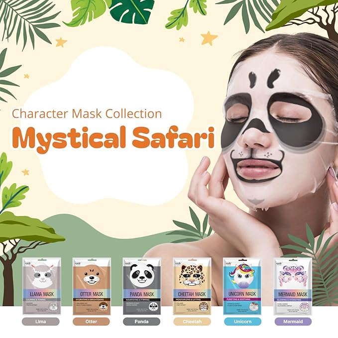 Epielle Character Face Mask Mystical Safari 6 Pack, Fun & Effective Korean Skin Care, Spa Party Favors, Easter Basket Stuffers, Birthday Gifts for Women, Self Care Gifts