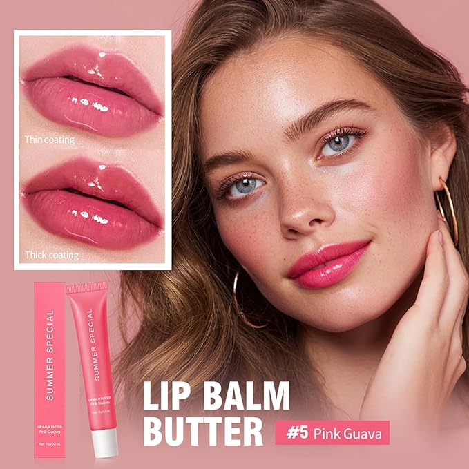 Summer Special Lip Butter Nourishing Hydration Lip Gloss with Shea Butter & Olive Oil Soothes Dry Lips and Lip Care Lip Balm with Natural Tint & Gloss Effect Lip Stain Guava