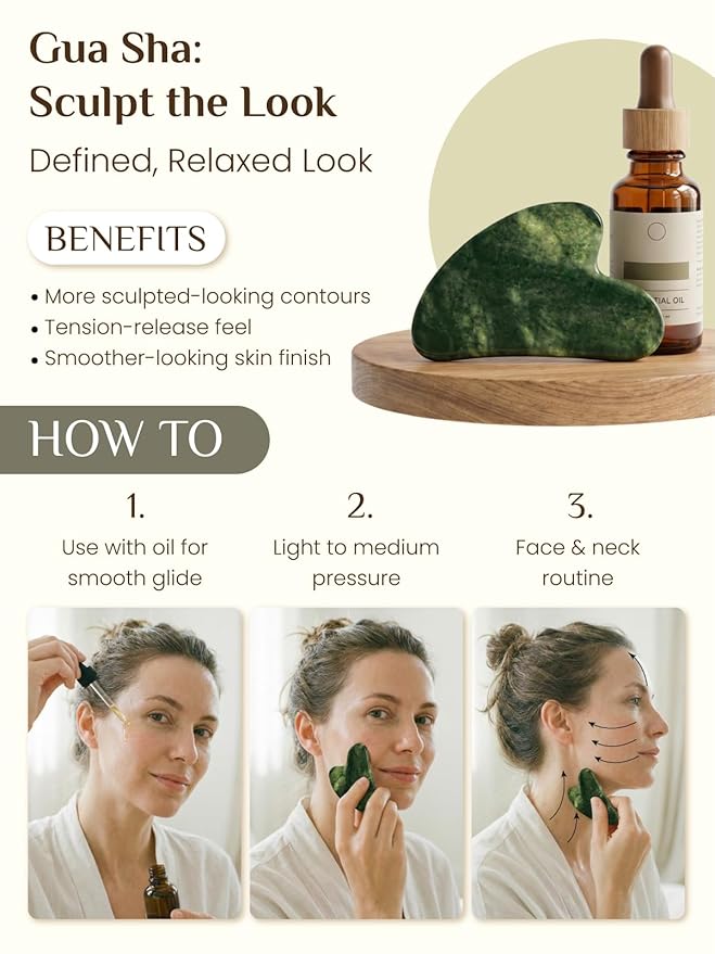Rena Chris Gua Sha and Face Roller Set - 7 in 1 Face Skin Care Tools with Facial Cleansing Brush, 2 Silicone Scrubber Pads & Face Sponge, Travel Bag, Beauty Gift for Women