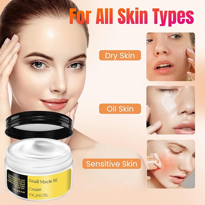 Snail Mucin Repair Cream, Face Moisturizer Repair Face Cream for Dry Dull Skin & Sensitive Skin, Anti Age Firming Face Cream, Nourish Skin and Reduce Fine Lines, For All Skin