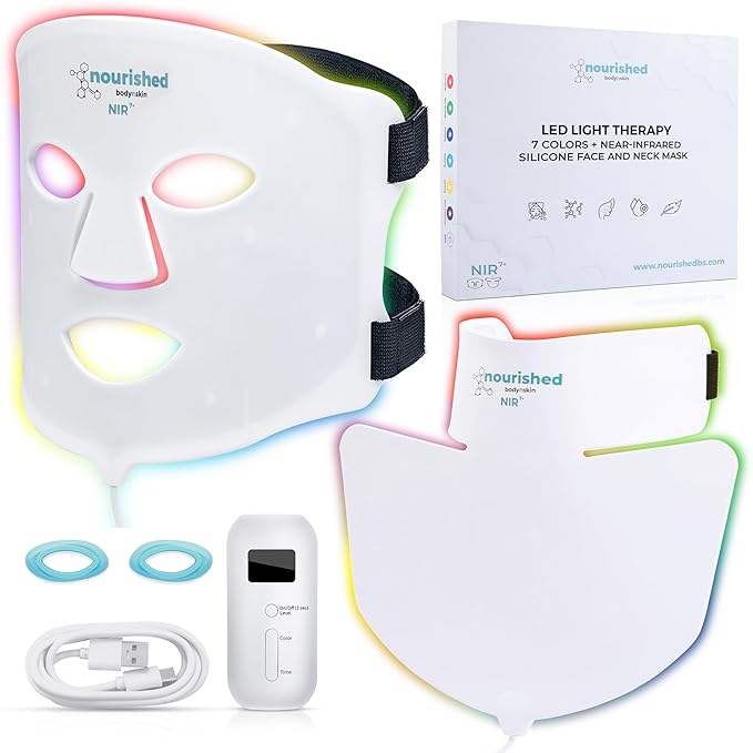 7 Colors LED Face and Neck Mask with Near-Infrared - Blue, Red Light Therapy for Face - 912 LEDs - Skincare Tool for Anti-Aging
