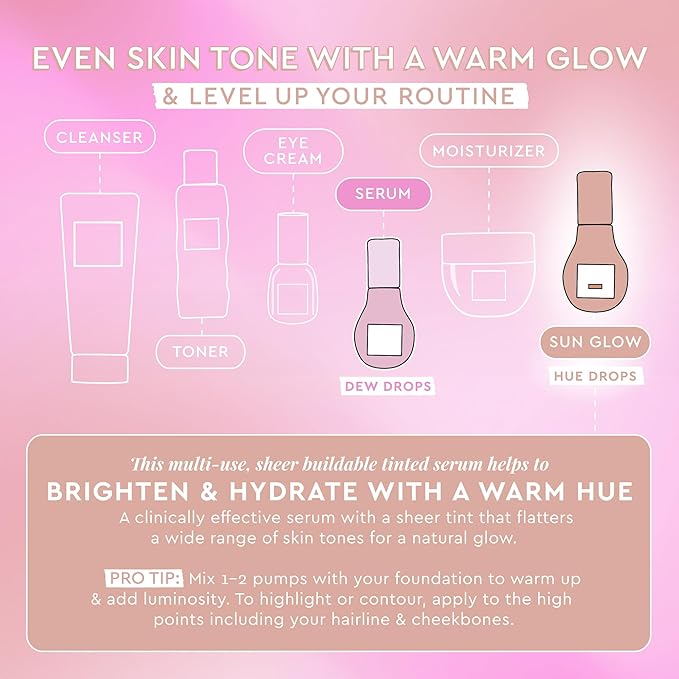 Glow Recipe Hue Drops Bronzing Drops, Tinted Face Serum, Glow Primer + Liquid Highlighter, Niacinamide + Hyaluronic Acid, Radiant Warm Glow, Sunglow (40ml)