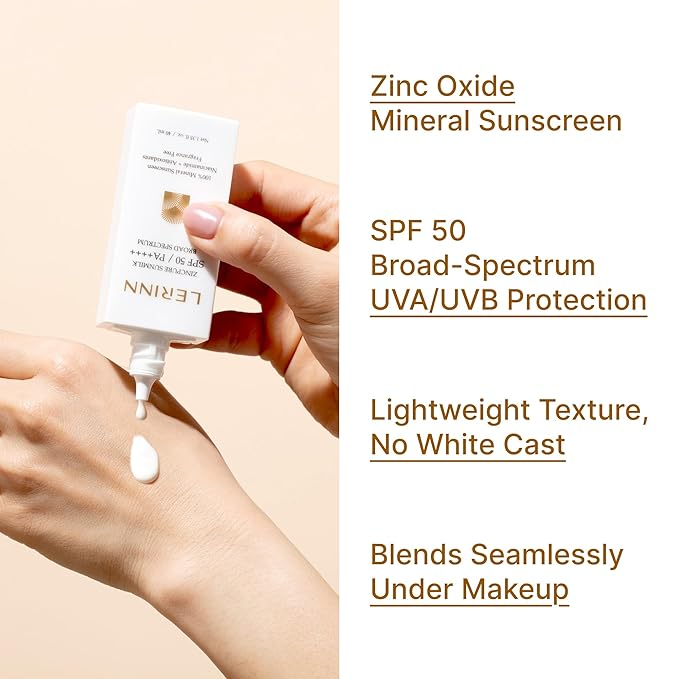 Zinc Oxide Mineral Sunscreen SPF 50 PA++++ | No White Cast Face SPF | Lightweight Daily Sunscreen for Sensitive Skin | Broad Spectrum UVA/UVB | Fragrance Free | Reef-Safe (40ml)