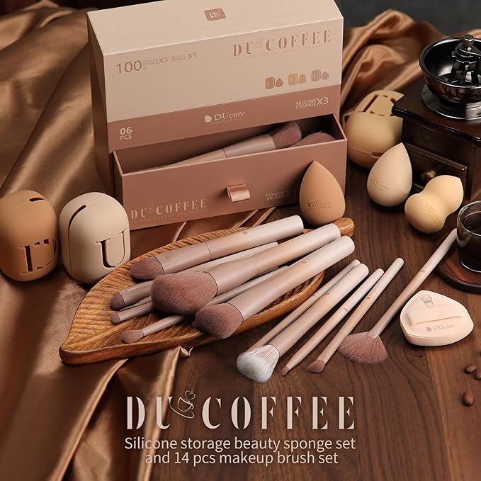 DUcare 21pcs Makeup Gift Set,with 14Pcs Makeup Brush set 3pcs Makeup Sponges 3pcs Sponge Holder 1pc Powder Puff for Foundation Blending Powder Blush Eyeshadows