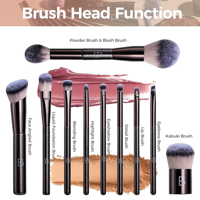 BS-MALL Professional Makeup Brushes Set With Makeup Sponge Set,double-ended Makeup Brush,foundation Brush For Liquid Makeup,kabuki Brush, Shampoo comb And Face Washing Kit,Travel Makeup Bag