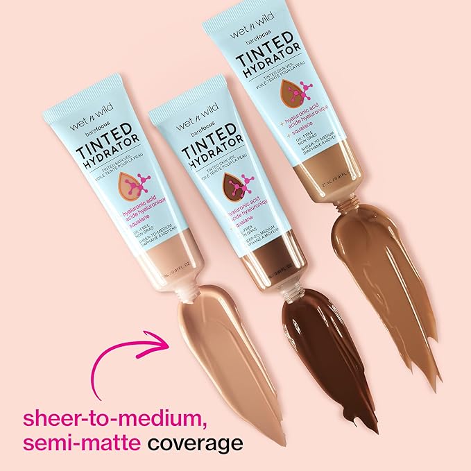 wet n wild Bare Focus Tinted Hydrator Tinted Skin Veil, Lightweight Buildable Coverage with Hyaluronic Acid & Vegan Squalane, Semi-Matte Finish, Cruelty-Free - Medium Deep
