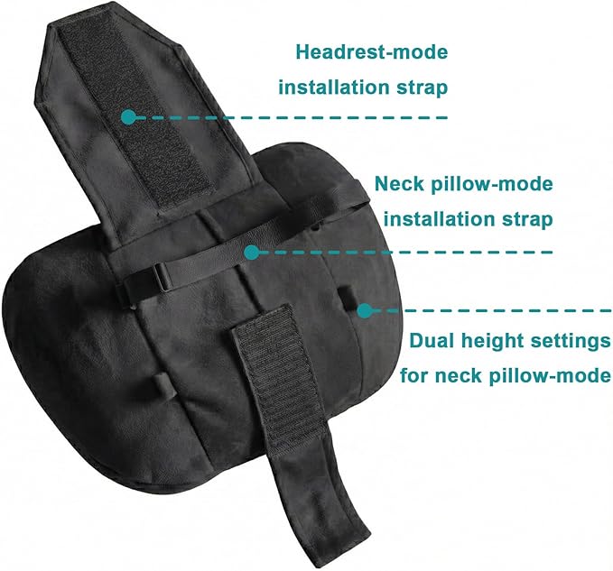 2PCS Car Pillow for Car Neck Pillow for Driving Seat Leather Neck Support Soft Cushion Back Support Head-Rests for Vehicle Sleeping with Elastic Adjustment Strap (Black, Head and Lumbar)