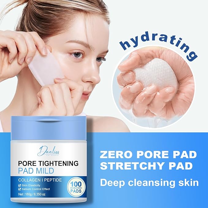Pore Tightening Cleansing Pads with Niacinamide, Vitamins B5, C & E, Hydrating and Soothing, Improving Elasticity Pore Refining Toner Perfecting Cleansing Pads (100 pc)