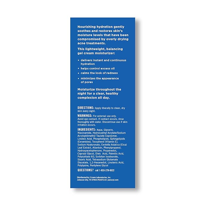 PanOxyl PM Balancing Repair Moisturizer with Niacinamide, Ceramides and Cica, Hydrating Face Moisturizer, Acne Prone Skin and Dry Skin, Non-Comedogenic Night Face Moisturizer, 3 oz (Pack of 2)