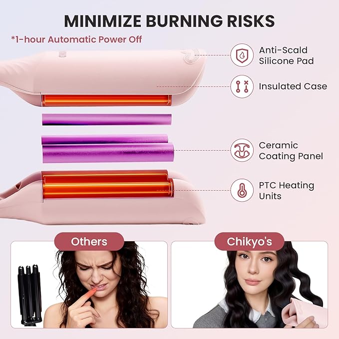CHIKYO Upgraded 3 Barrel Hair Crimper Waver - 32mm Rovy Wave Curling Iron, 1.25 Inch Ionic Curling Wand, Deep Waver Hair Curler Hot Tool with Ceramic for Women, Dual Voltage, Easy to Use
