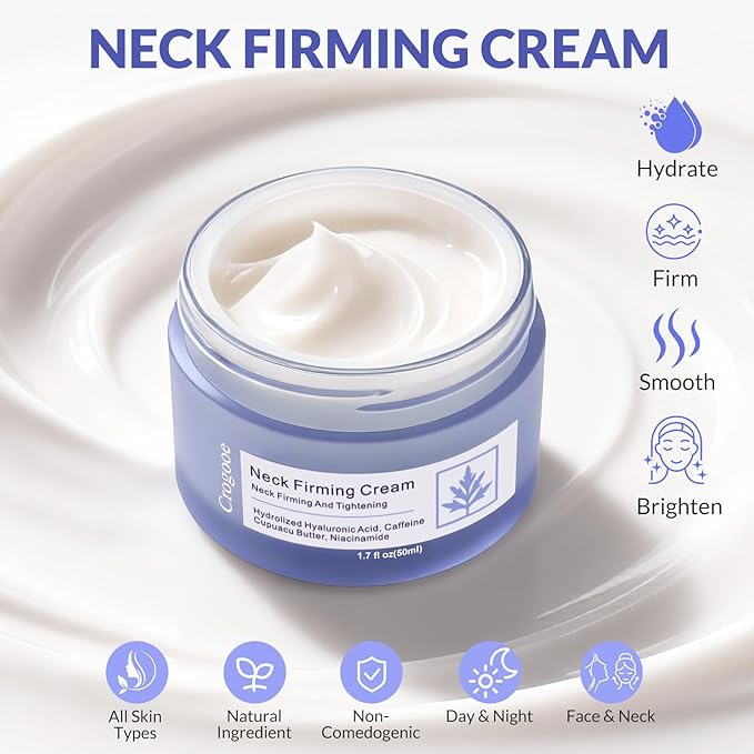 Crogooe Neck Firming Cream - Neck Creams for Tightening and Firming, Tightening and Lifting Wrinkles & Crepey Skin for Neck & Décolleté-1.7 fl.oz