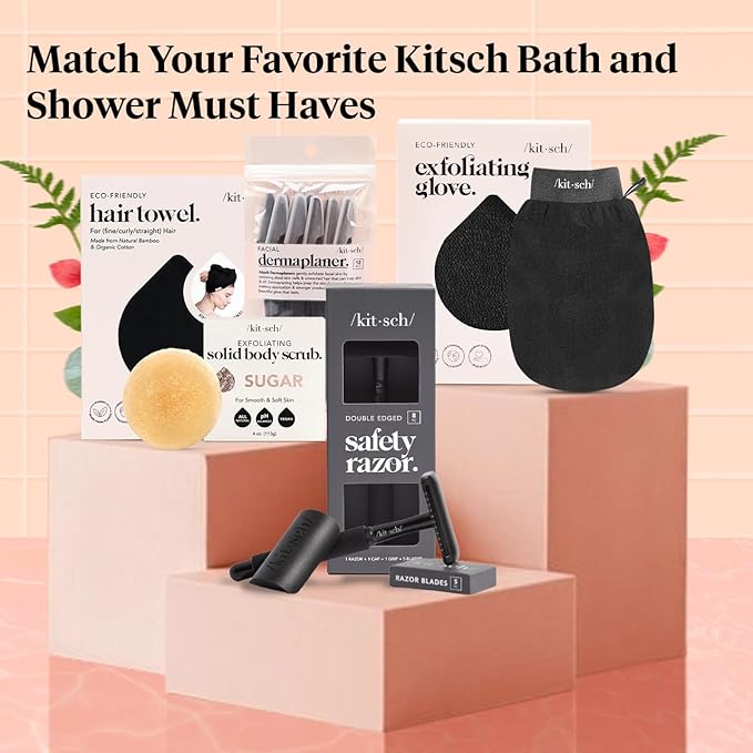 Kitsch Exfoliating Glove 1pc – Korean Exfoliating Mitt & Deep Exfoliating Body Scrubber for Shower, Bath | Body Exfoliator Glove, Dead Skin Remover | Skin Care for Smooth Skin - Black