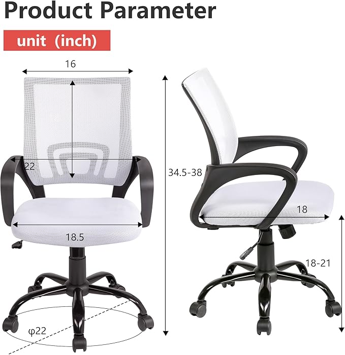 PayLessHere Office Computer Chair Ergonomic Cheap Desk Chair Adjustable Comfortable Mid Back Task Rolling Swivel with Lumbar Support for Home Office (Pack of 1, White)