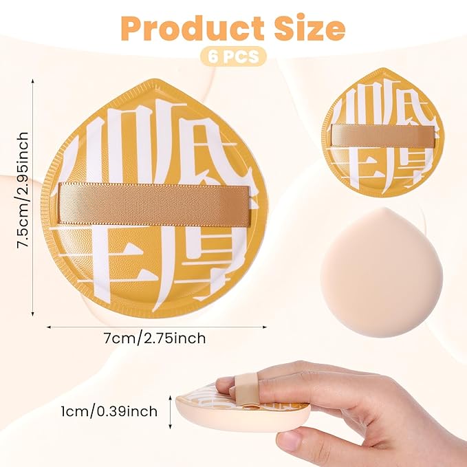 6 Pcs Korean Makeup Sponge Puff for Foundation Concealer, Teardrop Makeup Sponge Set Cushion Puff Foundation Sponges for Liquid Cream Contouring (Large Size)