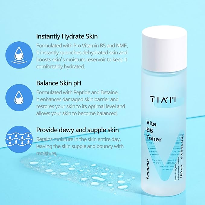 TIAM Vita B5 Toner, Hydrating & Low pH Facial Toner with Panthenol, Betaine & Collagen, Lightweight Moisture Boost for Dry & Sensitive Skin, Korean Skincare 6.08 fl.oz. 180ml