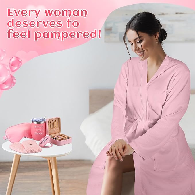 Nuogo 13 Pcs Birthday Gifts for Women Spa Basket Set for Women Mother's Day Gifts Mirrors Socks Steamers Jewelry Case Bath Robe Mom Nurse Girlfriend Wife