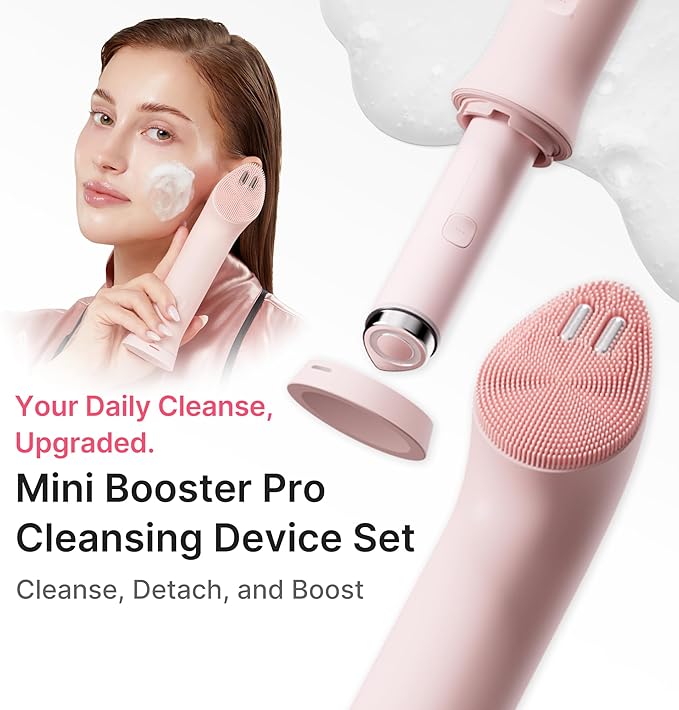 medicube Pore Purifying Cleansing Set: Mini Booster Pro Plus Cleansing Device Set (Pink) and Zero Pore Clear Blue Capsule Facial Deep Cleanser
