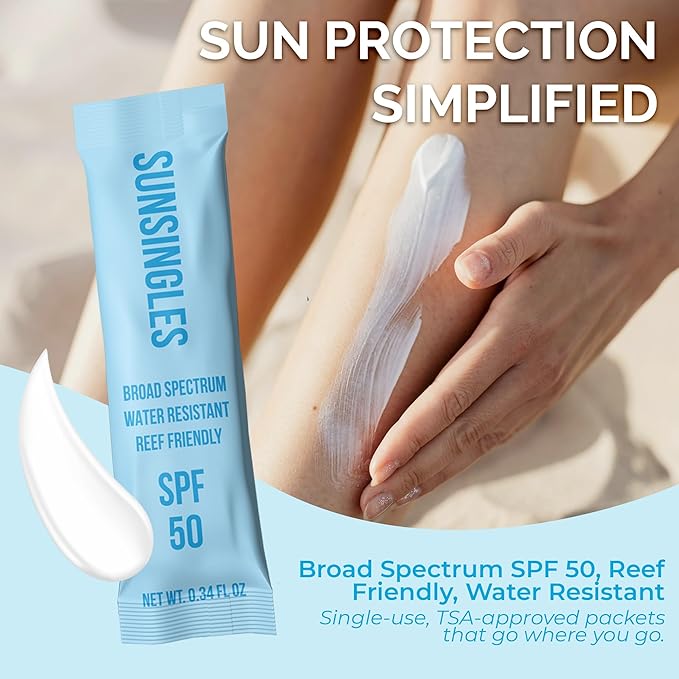 SunSingles Broad Spectrum SPF 50 Travel Size Sunscreen Packets – Water Resistant and Non-Greasy – Oxybenzone & Octinoxate Free – Perfect Party Favors 0.34 Fl Oz (Pack of 10)