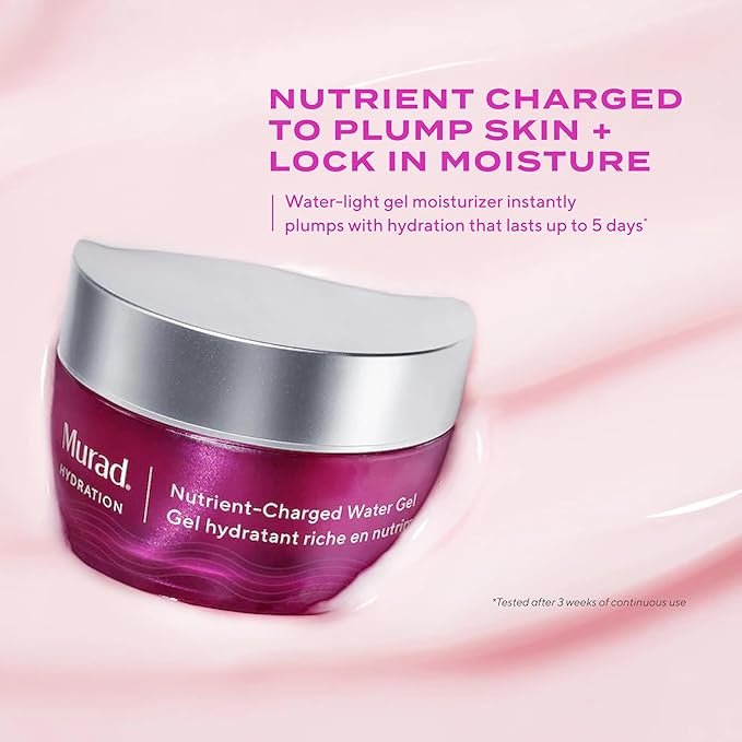 Murad Nutrient-Charged Water Gel – Hydrating Face Moisturizer with Peptides, Vitamins & Minerals for Dry Skin, Long-Lasting Moisture, Plump Skin, Oil-Free, Lightweight, Barrier Repair - 1.7Fl Oz