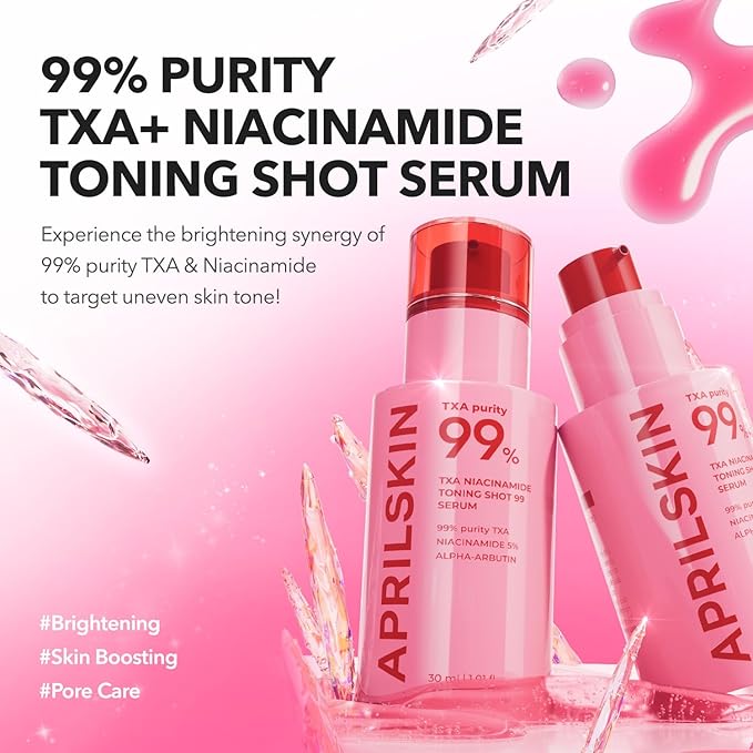 APRILSKIN TXA Glass Skincare Trio: TXA Niacinamide Toning Shot 99 Spicule Facial Serum, TXA Niacinamide 99 Pink Milky Toner and TXA Pink Capsule Gel Mask(4ea)