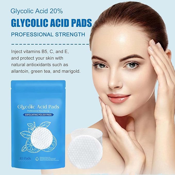 Glycolic Acid Pads 10% Exfoliating Pad for Face,Exfoliating Pads with Salicylic Toner Pad With Acid Aloe Vitamin E Deep Cleaning Effect Peeling Gentle for Sensitive Skin-40 (1pc)