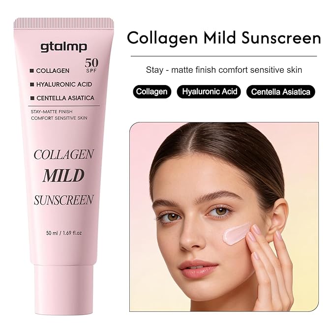 Collagen Sunscreen for Face SPF 50 - No Cast & Hydrating Daily Sunscreen, Lightweight Non-Sticky Formula for Healthy-Looking Skin, All Skin Types & Sensitive Skin (1 Pack)