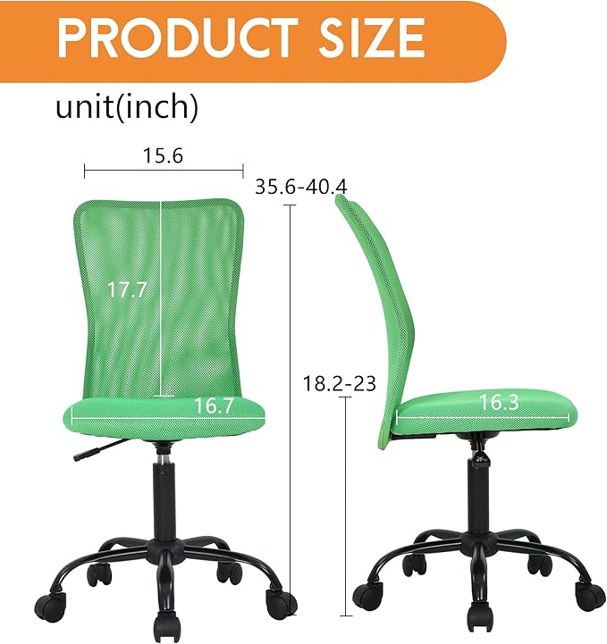 FDW Home Office Chair Mid Back Mesh Desk Chair Armless Computer Ergonomic Task Rolling Swivel Chair Back Support Adjustable Modern with Lumbar Support (Pack of 2, Green)